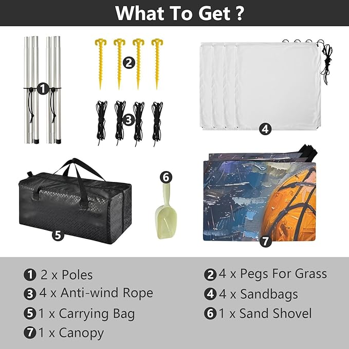 ALAZA Basketball Painting Art Beach Tent Sun Shelter UPF50+ Protection Beach Shade Canopy w/ 4 Sandbags for Outdoor Camping Fishing Backyard Fun Picnic 10x9 ft