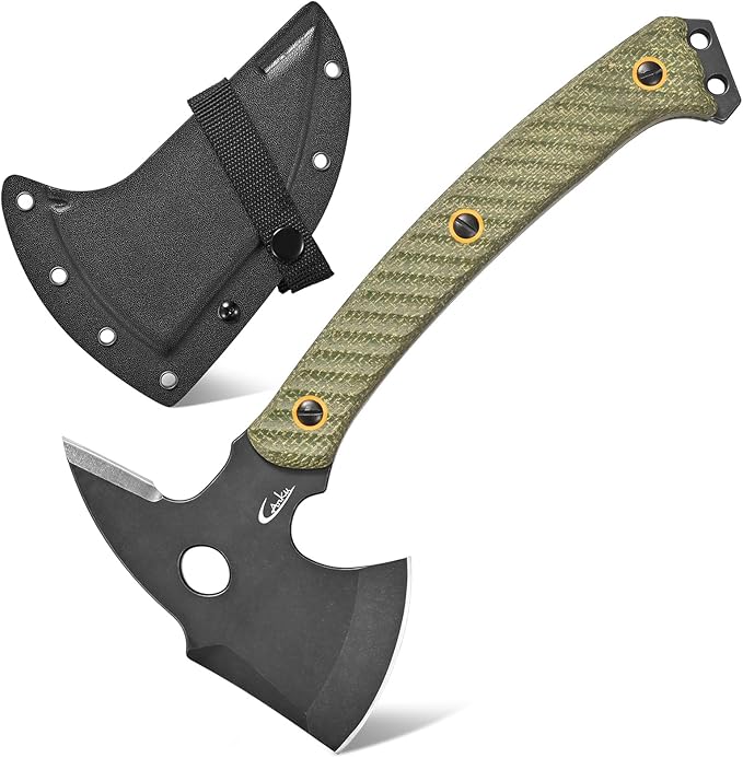 C1342 Camping AxesDC53 Steel Blade Micarta Handle Chopping Axe Bushcraft Camping Axes Survival Hatchet Full Tang Axe for Hiking Hunting Camping Splitting Chopping Wood(Green)