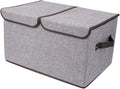 Foldable Storage Bin Double Lids Cotton Linen Organizer for Home Office Nursery Capacity Storage Box Handles for Toys Clothes