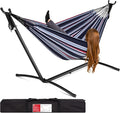 Best Choice Products Double Hammock with Steel Stand Indoor Outdoor Brazilian-Style Cotton Bed w/Carrying Bag 2-Person Capacity - Abyss