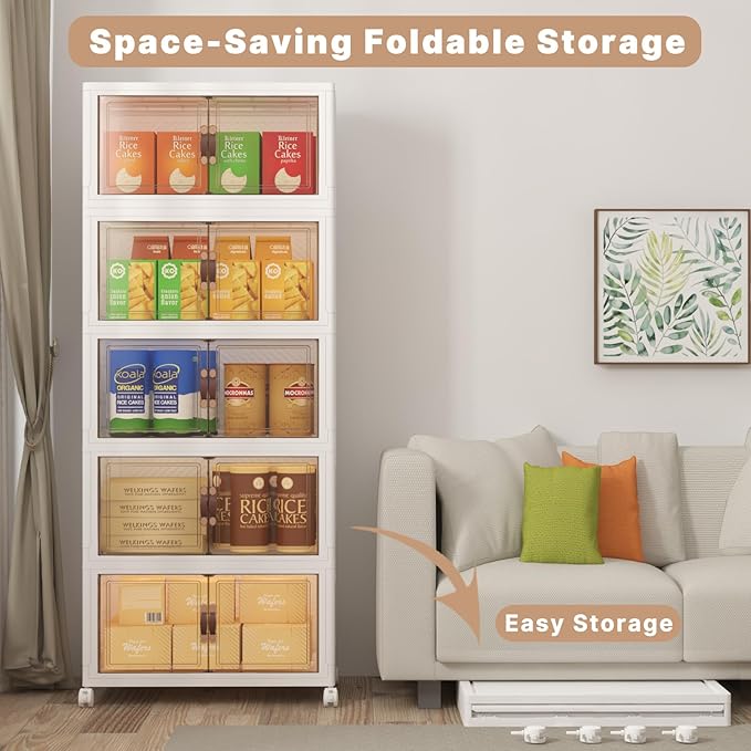UAMFURI Extra Large Stackable Storage Bins with Lids &amp Wheels 600QT-120QT/30GAL*5Pack Foldable Collapsible Closet Organizers Storage Cabinet with Doors for Bedroom Dorm