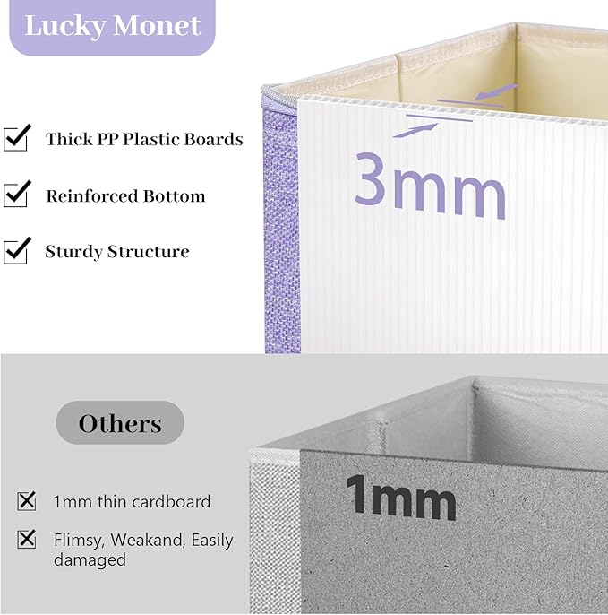 Lucky Monet 3PCS Storage Bins with Zipper Lids 10x8x7 Foldable Lidded Fabric Storage Boxes Baskets Cotton Linen Closet Shelf Clothes Organizer Container with Handles &amp Label Pocket (Purple Sma