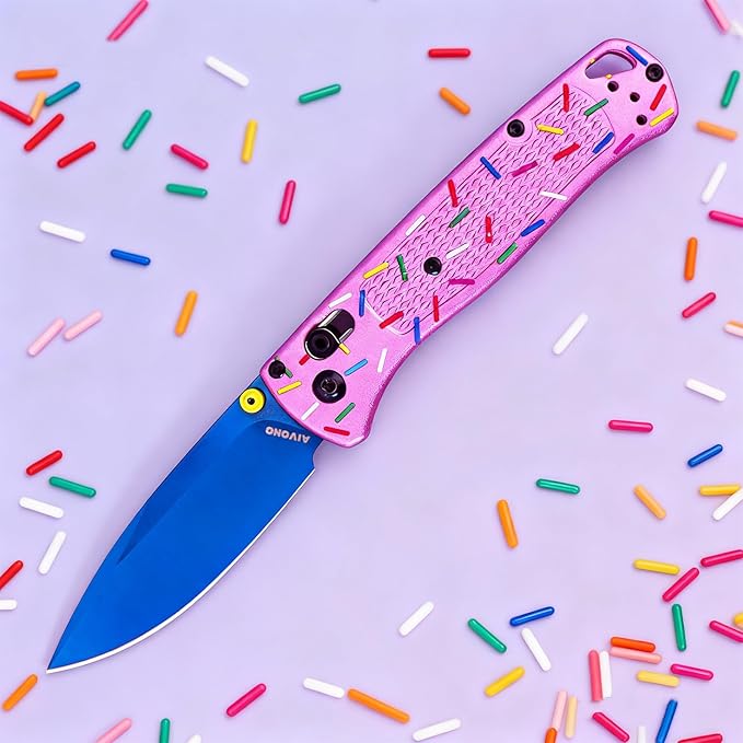 Pink Donut Pocket Knife 3 Blade Pink Pocket Knife with Clip Aluminum Handle for Women Men for EDC Camping