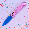 Pink Donut Pocket Knife 3 Blade Pink Pocket Knife with Clip Aluminum Handle for Women Men for EDC Camping