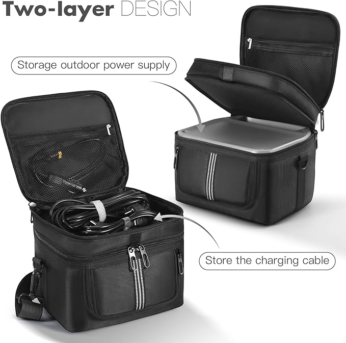 Portable Power Station Carrying Case Compatible with ECOFLOW RIVER 2 Power Station Generator Protective Shoulder Storage Bag Cover with Pocket for Outdoor Travel Camping Charging Accessories