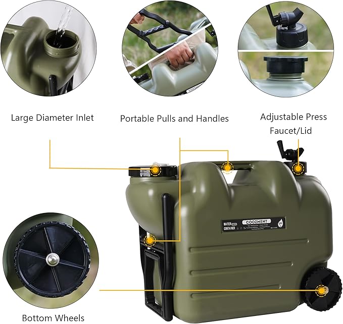 7.4 Gallon (28L) Portable Water Containers with Spigot BPA Free Water Jug Military Green Water Tank Multifunction Water Storage Containers for Camping Outdoor HikingEmergency Stroage