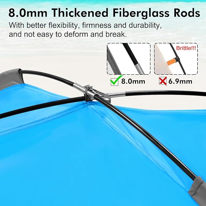 WhiteFang Beach Tent Anti-UV Portable Sun Shade Shelter for 3/4/6/8 Person Extendable Floor with 3 Ventilating Mesh Windows Plus Carrying Bag Stakes and Guy Lines