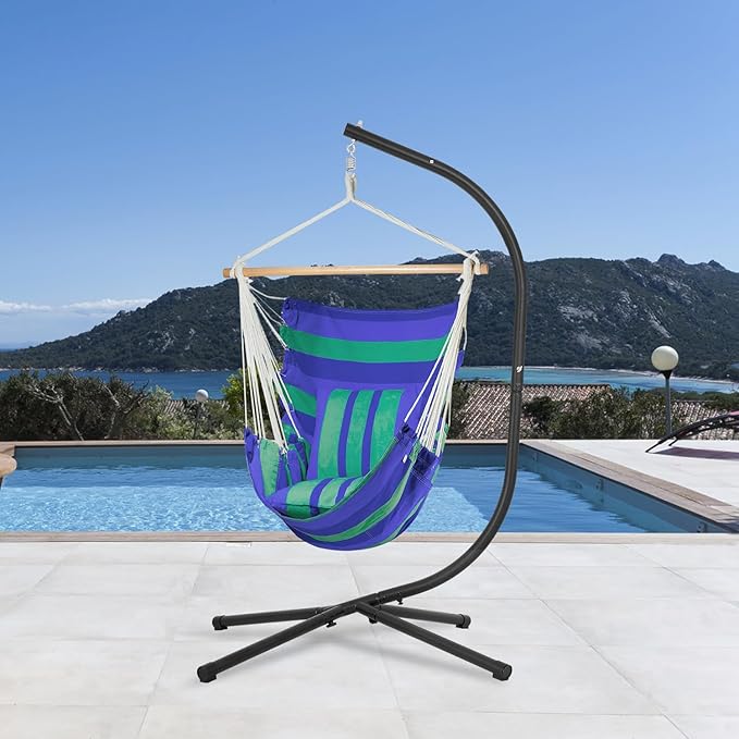 PayLessHere Hanging Hammock Stands Hammock Chair Stands Outdoor Solid Steel Heavy Duty Stand Only Construction for Hanging Hammock C Stand Air Porch Swing Chair Indoor（Stand Only）