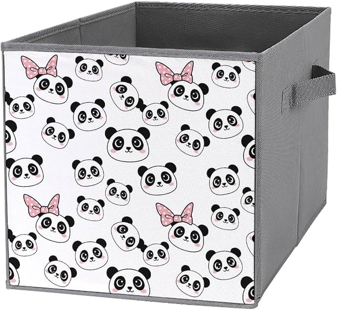 Collapsible Storage Cube with Handles Pandas Animal Space-Saving Foldable Organizer Bin for Bookshelf Cabinet Perfect for Small Apartments &amp Dorms