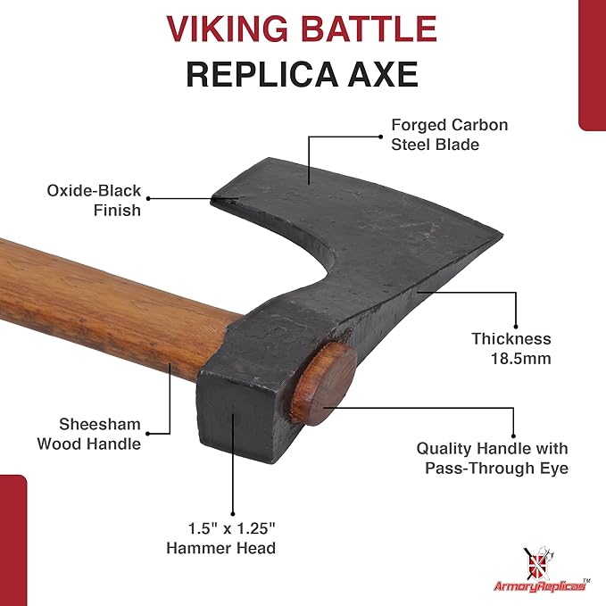 Armory Replicas™ - Heavy Handed Forged High Carbon Steel Bearded Viking Axe w/Comfortable Tapering Sheesham Wood Handle