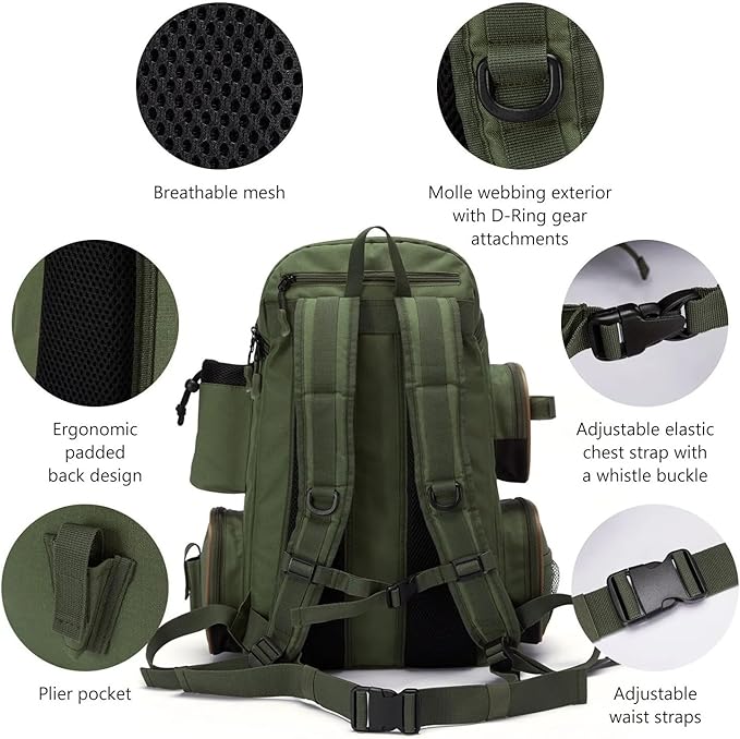 Genérico Compatible For Bag Tackle Backpack Lightweight Tactical Box Multifunctional(Green)