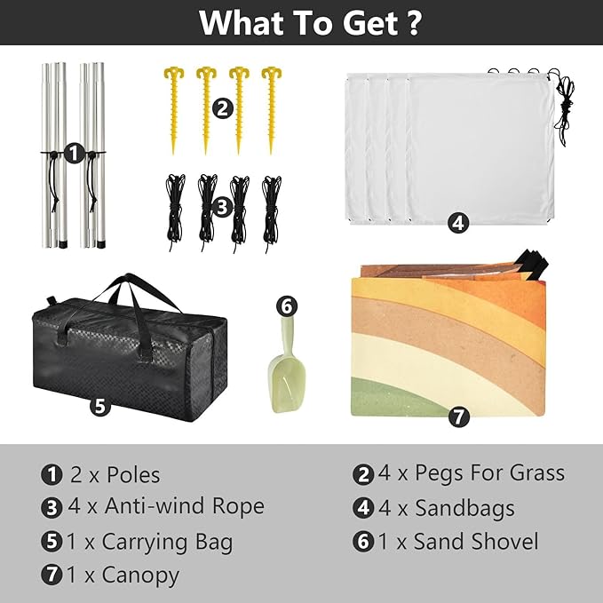 Brown Tie-dye Background Rainbow Colors Tie-dye Pattern Stable Beach Tent UPF50 Easy Setup Large Portable Sun Shelter with Sandbags and Shovel for Camping Picnics Backyard &amp Fishing