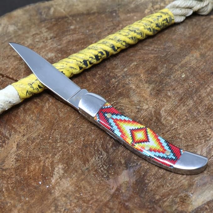 WHISKEY BENT HAT CO. Mini Hunter Folding Pocket Knife 2.75 Closed Length 440C Stainless Steel Blade (The Warrior)