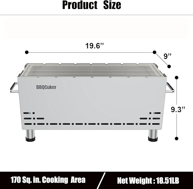 BBQCuker Portable Charcoal GrillHeavy-Duty Stainless Steel Small BBQ Grill with Double-Layer Insulation Design170 Sq. In. cooking AreaTabletop Grill with Travel Bag for Outdoor Camping and Picnic