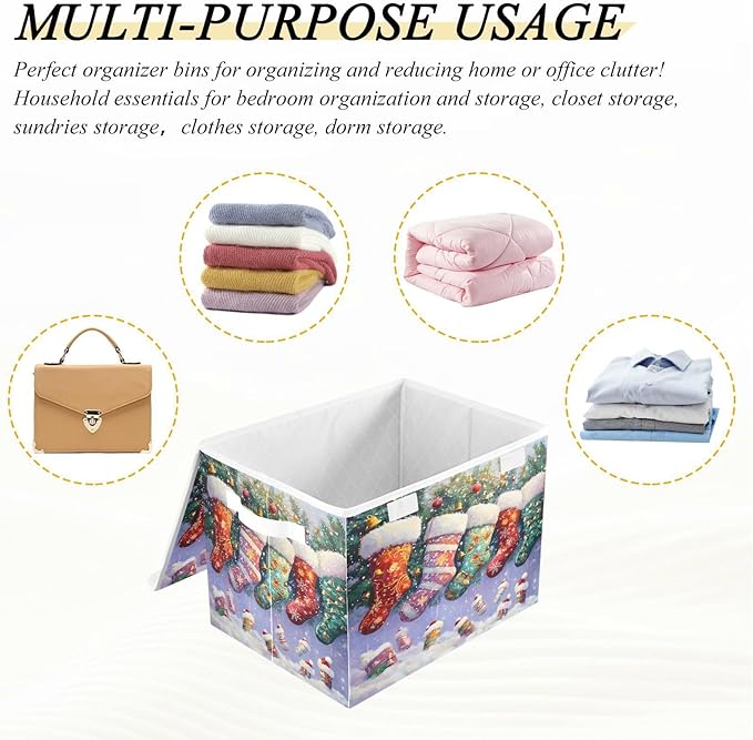 Christmas Baskets Collapsible Storage Bins with Lids Christmas Stocking Storage Boxes Clothes Baskets for Organizing