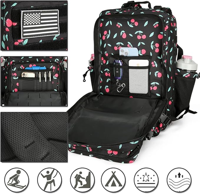 45L Military Tactical Backpacks 3 Days Assault Pack Bag Fitness Rucksack 3 Day Bug Out Bag Hiking Treeking Molle Daypack (Cherry)
