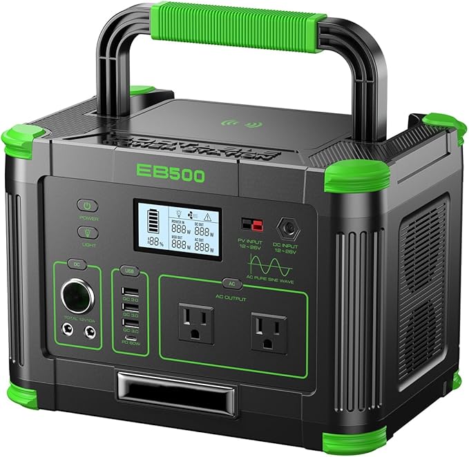 500W Portable Power Station 519Wh Outdoor Solar Generator Backup Battery Pack with 2 110V AC Outlets 500W (Peak 1000W) 10-Port Powerhouse for RV/Van Camping Fishing Climbing Road Trip Home Emergency