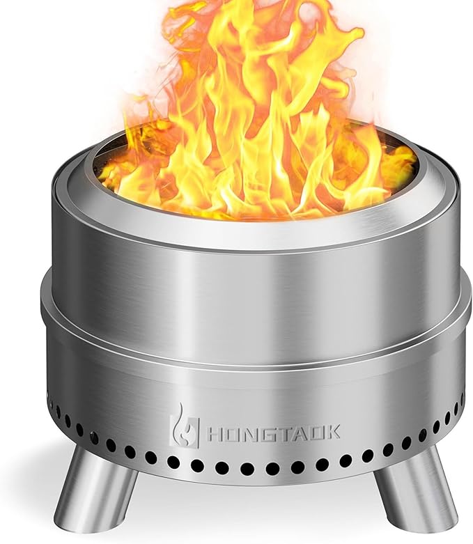 Smokeless Fire Pit with Waterproof Bag 20 Inch Stainless Steel Fire Pits for Outside Wood Burning Smokeless Firepit Outdoor Bonfire Removable Ash Pan Portable for Camping Backyard