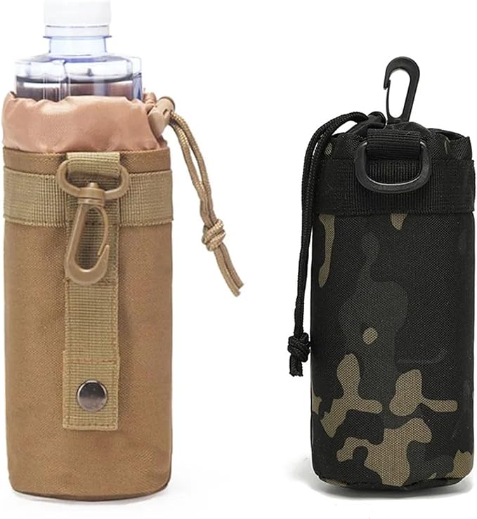 Outdoor Water Bottle Pouch Tactical Molle Kettle Pouch Holder Hiking Hunting Pulling Rope Multi Functional Bottle Bag