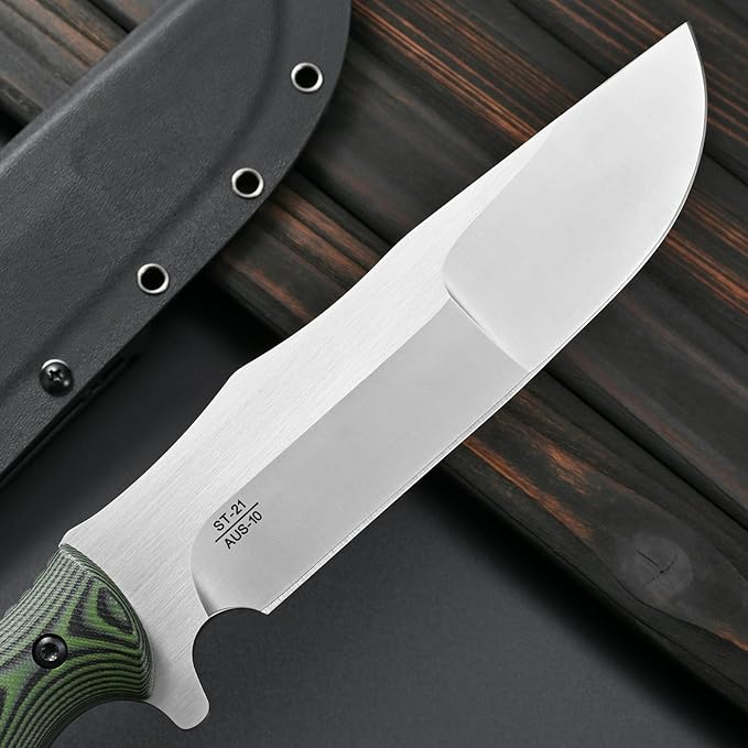Sitivien ST21 Fixed Blade Knife 8mm Thick AUS-10 Stainless Steel Blade Full Tang Two Tone G10 Handle EDC Fixed Knifes for Outdoor Camping Field Living(Silver)