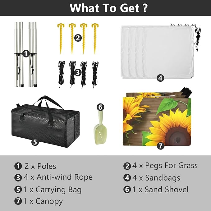 Beach Canopy with Windproof Ropes &amp Sandbags Beach Tent Sun Shade Sun Shelter for Camping Trips Fishing Backyard Fun or Picnics Sunflowers