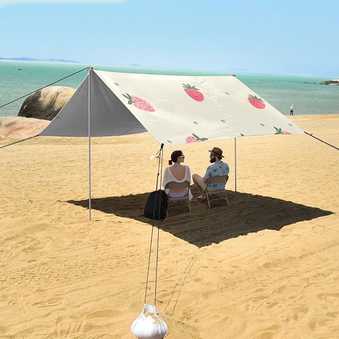 ALAZA Dotted Strawberry Pattern Beach Tent Sun Shelter Portable Canopy Sunshade for Outdoor Camping Picnics Backyard Fun 10x9 ft
