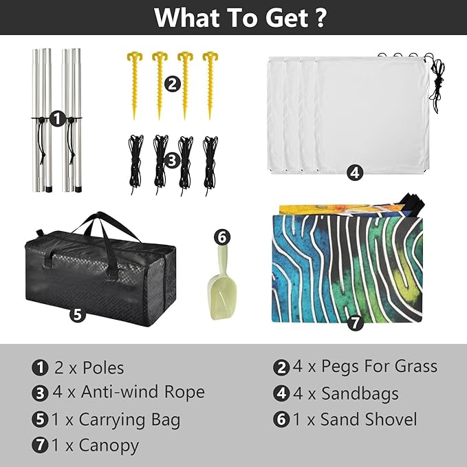 Color Spiral Symphony Foldable Beach Cabana UPF50+ Protection Easy Setup Sun Shelter with Sandbags and Shovel for Camping Picnics Backyard &amp Fishing