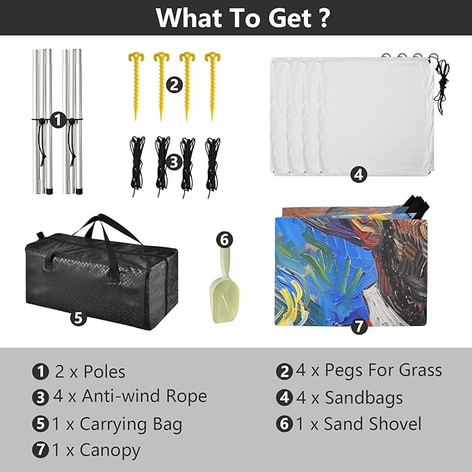 ALAZA African American Gogh Beach Tent Sun Shelter UPF50+ Protection Beach Shade Canopy w/ 4 Sandbags for Outdoor Camping Fishing Backyard Fun Picnic 10x9 ft