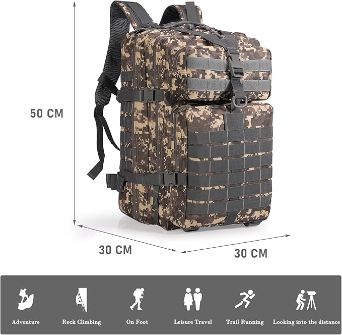 ShowyLive 3P Tactical Backpack Military Rucksack - 45L Large Hiking Backpack Waterproof Durable Camping Backpack for Men Women Travel Outdoor Sports Bug Out Bag (ACU)