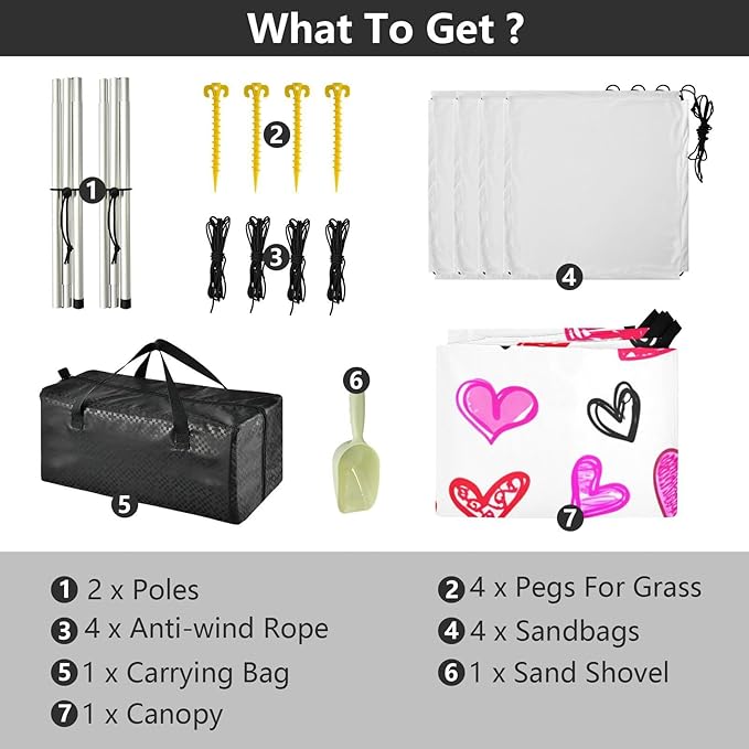 Beach Canopy with Windproof Ropes &amp Sandbags Beach Tent Sun Shade Sun Shelter for Camping Trips Fishing Backyard Fun or Picnics Heart