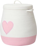 Cottonphant 20 x 20 Extra Large Cotton Rope Storage Basket with Lid – Flagon Design – Perfect for Clothes Blankets and Living Room Organization (Pink Heart 20x20)