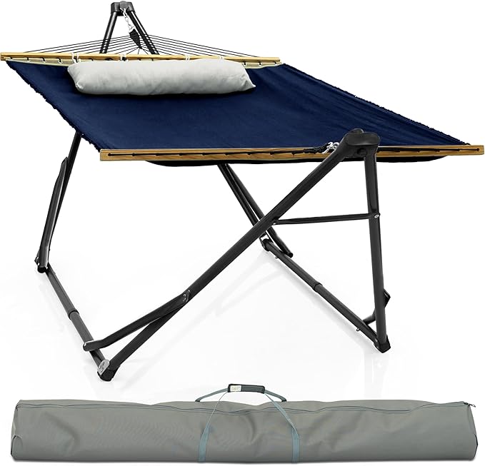 Tranquillo Unity Adjustable Hammock Stand 800 lbs Capacity Steel Double Hammock Stand for 2 Persons Premium Pre-Assembled Stand for Indoor Outdoor Navy