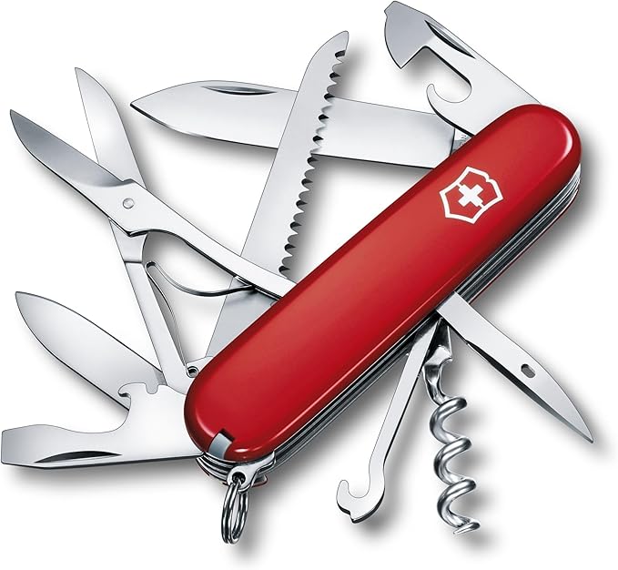 Victorinox Huntsman Swiss Army Knife 15 Functions Swiss Made Pocket Knife with Large Blade Screwdriver Scissors and Wood Saw - Red