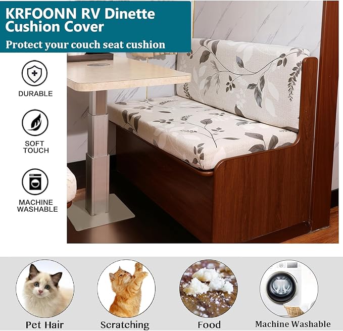 KRFOONN RV Dinette Cushion Covers Stretch Camper Cushions Cover Replacement Couch Cushion Slipcovers Washable Loveseat Slipcovers for Travel Trailer Couch Includes 2 Backrest Cover &amp 2 Bench Cover