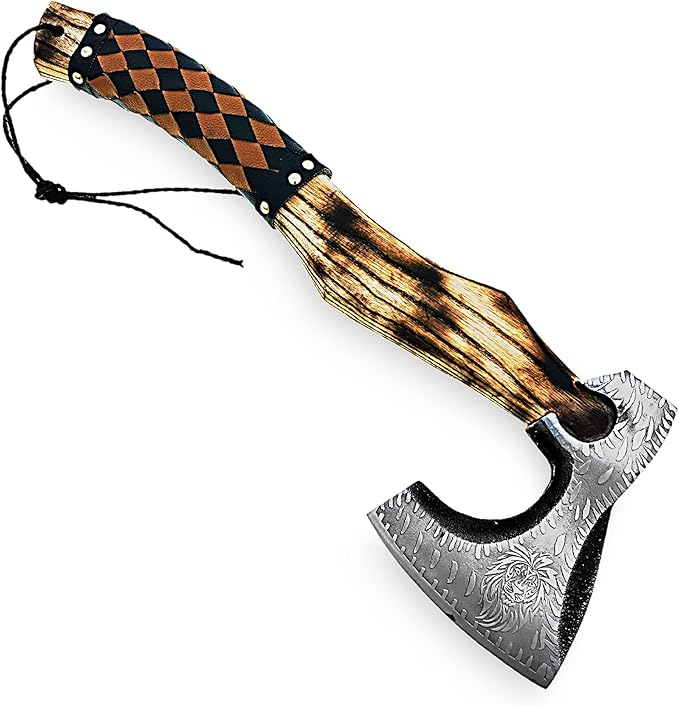 Custom Handmade Carbon Steel Viking Tomahawk Hatchet Bearded Leather Wrapped Handle Axe