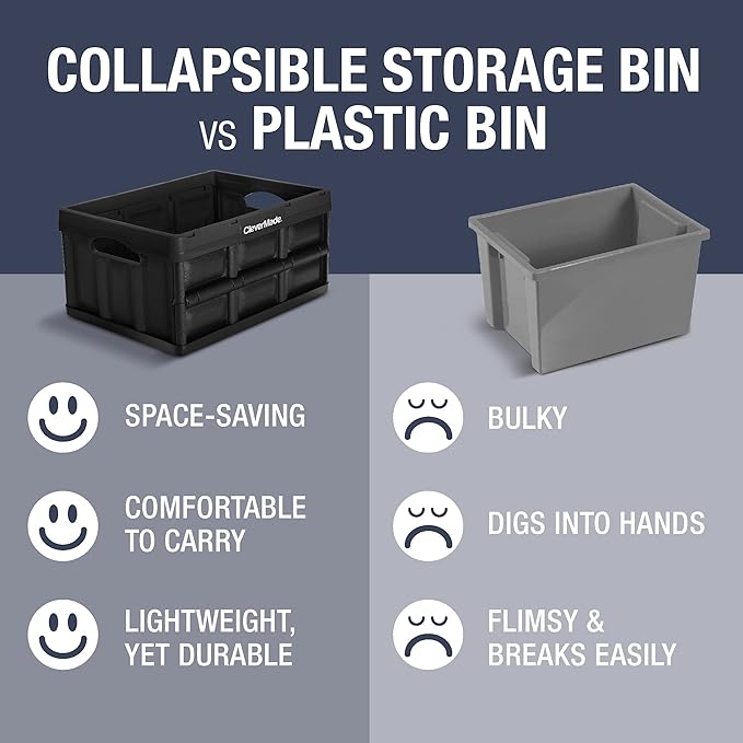 CleverMade Collapsible Storage Bins - Tan 3 Pack 32L - Stackable Containers Heavy Duty Capacity Folding Crates - Space-Saving for Home