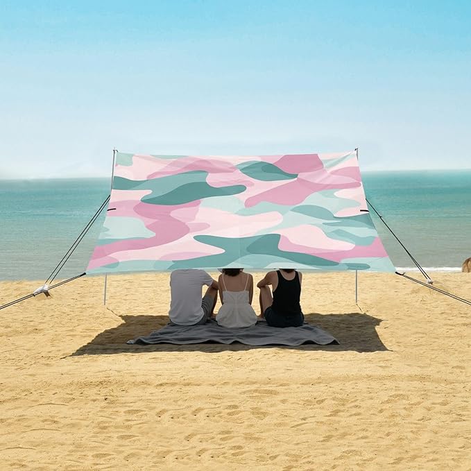 Aqua Cyan Foldable Beach Tent UPF50+ Waterproof Large Portable Sun Shelter with Carrying Bag for Camping Picnics Backyard &amp Fishing