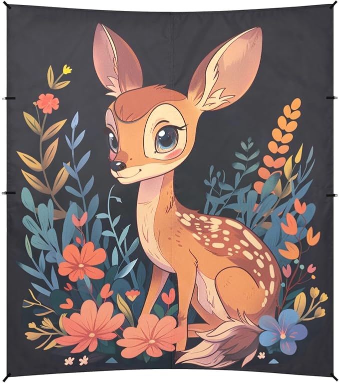 ALAZA Cute Deer with Awesome Flowers Cartoon -Seed 1713421452 Beach Tent Sun Shelter Portable Canopy Sunshade for Outdoor Camping Picnics Backyard Fun 10x9 ft