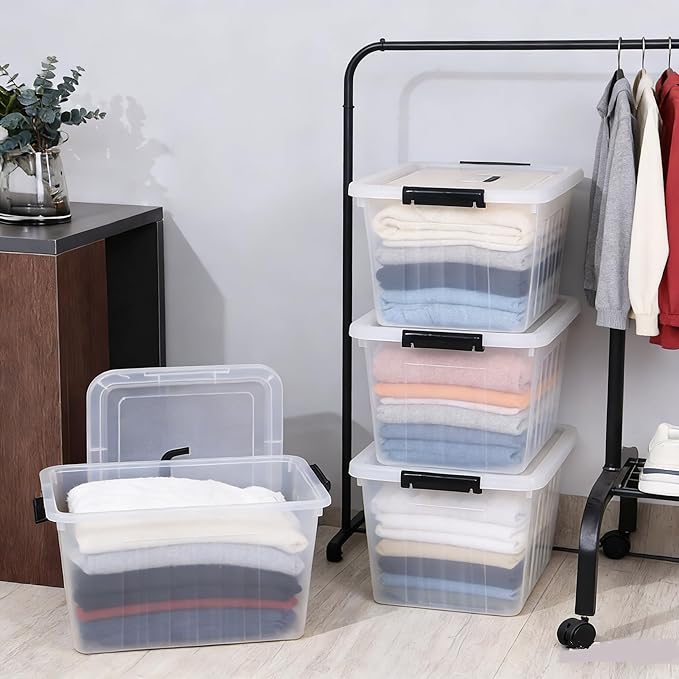Zopnny 25 Quart Clear Storage Bin with Handle Plastic Storage Latch Box with Lid 4 Pack