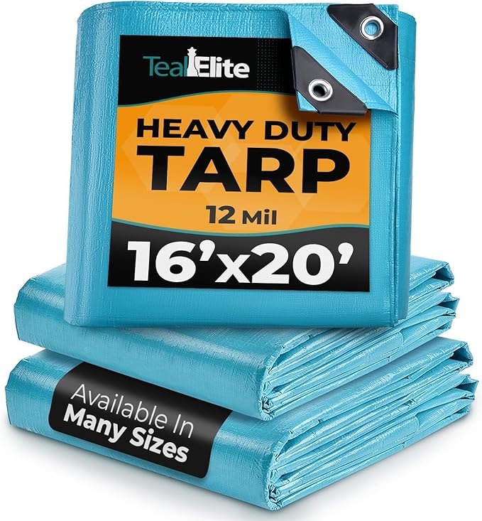 Tarps Heavy Duty Waterproof 16x20-12 mil Thick Camping Tent - Blue Tarp 16x20 UV Resistant Rip &amp Tear Proof with Metal Grommets – Multipurpose Use for Camping Tent Boat RV Car &amp Pool Cov
