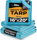 Tarps Heavy Duty Waterproof 16x20-12 mil Thick Camping Tent - Blue Tarp 16x20 UV Resistant Rip &amp Tear Proof with Metal Grommets – Multipurpose Use for Camping Tent Boat RV Car &amp Pool Cov