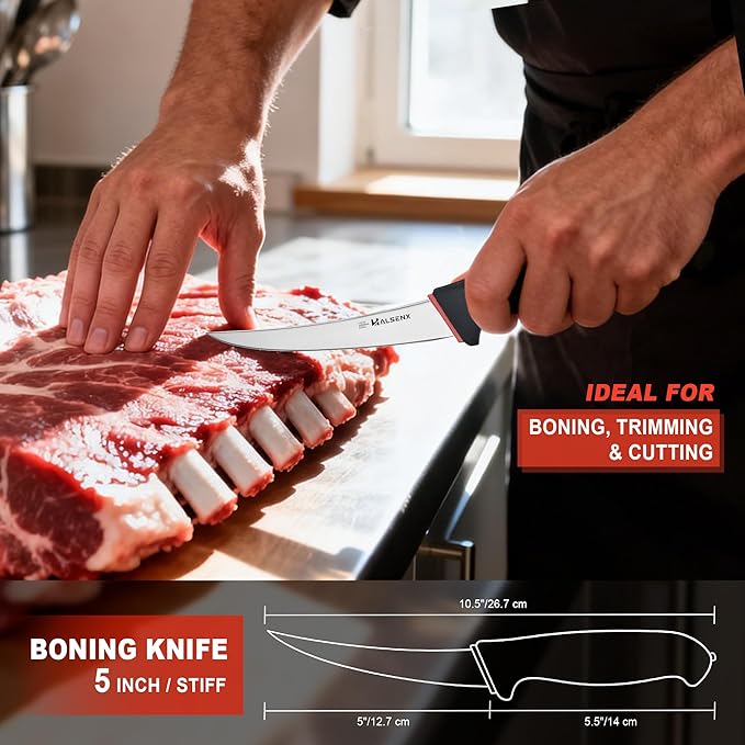 3PCS Butcher Knife Set with Non-Slip SoftGrip Professional Meat Cutting &amp Deboning Kit 5 Stiff Boning 6 Semi-Flex Curved Boning &amp 10 Breaking Knife