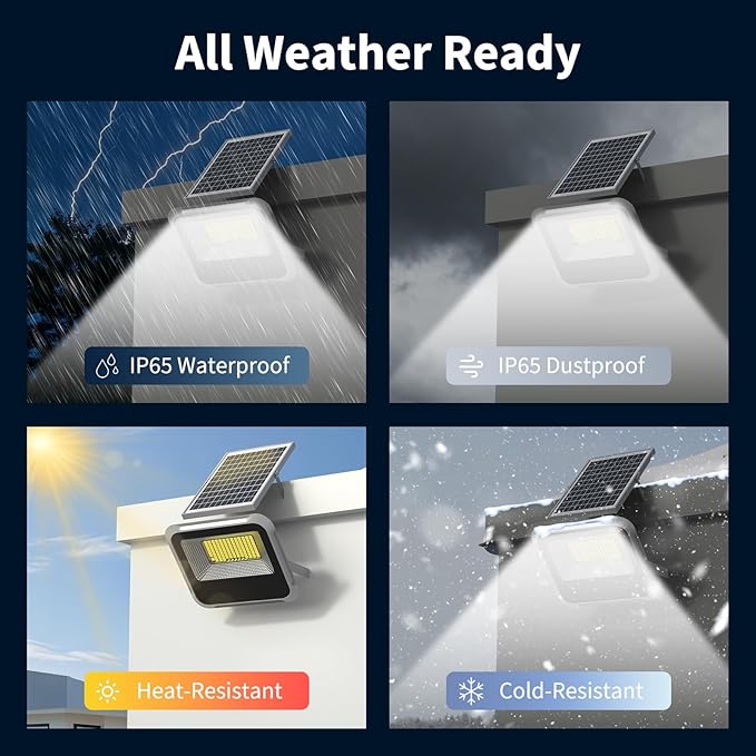 100W Solar Lights Outdoor 10000LM LED Automatic Light with 10000mAh Battery180°Wide Angle Waterproof Outside Solar Powered Security Flood Light and 8.2ft Cable with Radar Remote Control for Pathway