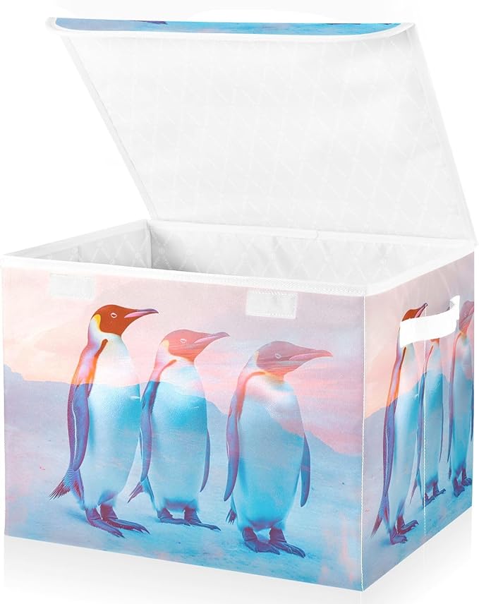 Storage Cube with Lid Surreal Penguin Print 16.5×12.6×11.8 IN Collapsible Large Capacity Foldable Storage Basket Bin Organizer