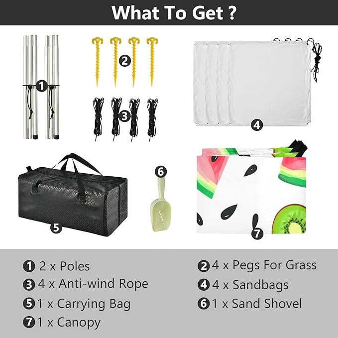 xigua Watermelon Slices Beach Tent Sun Shelter with Carrying Bag - Silver Coated Oxford Fabric Beach Canopy for Beach Camping Fishing - Includes Windproof Ropes Sandbags &amp Stakes