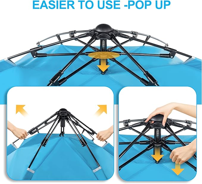 Beach TentPop Up Beach Tent Sun Shade Shelter with Fiberglass Pole Oxford ClothQuick-Open Free Ride Beachs Sun Shade
