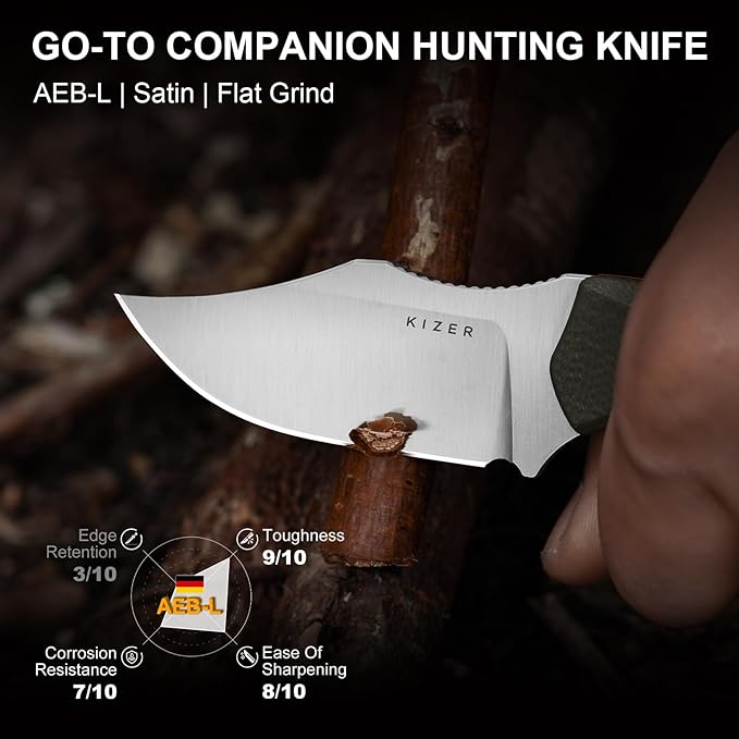 Kizer Beaver 2 Fixed Blade Knife 2.75 AEB-L Clip Point Blade Small EDC Hunting Knife with Olive Green &amp Orange G10 Handle Neck Knives with Sheath for Hunting Camping Survival Fishing 1078M4