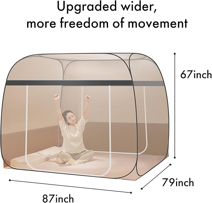 Pop-Up Mosquito Net Tent King Size Portable Folding Mosquito Net with Bottom for Bedroom &amp Outdoor Camping Double Zipper Doors Breathable Honeycomb Mesh Travel Bug Net for Family