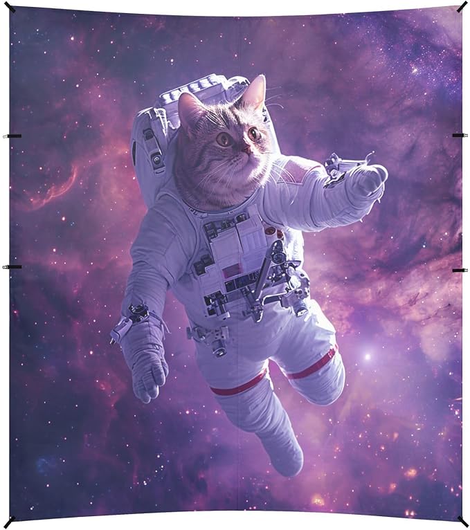 ALAZA Astronaut Cat Funny Beach Tent Sun Shelter UPF50+ Protection Beach Shade Canopy w/ 4 Sandbags for Outdoor Camping Fishing Backyard Fun Picnic 10x9 ft