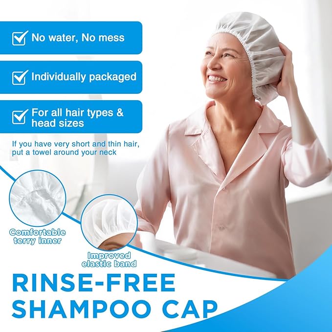 OK TAPE No Water Shampoo Caps (6 Pack) 3 Scents Rinse Free Shower Cap for Elderly After Surgery Camping Shampoo and Conditioner Hair Wash Cap (Jasmine Vanilla and Bellflower Scents)